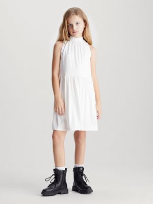 white iridescent jersey flared dress for girls calvin klein jeans