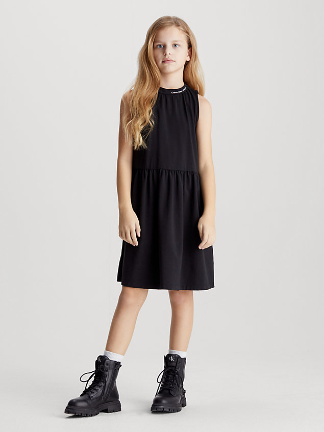 black mouwloze jurk van jersey katoen voor meisjes - calvin klein jeans
