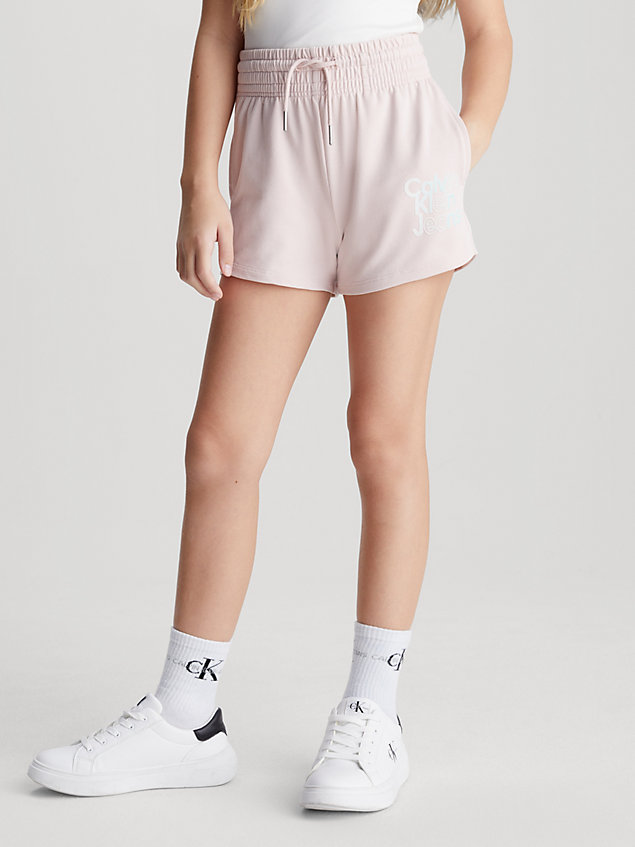 pink badstoffen korte joggingbroek met logo voor meisjes - calvin klein jeans