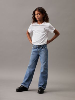 authentic blue high rise wide leg jeans for girls calvin klein jeans