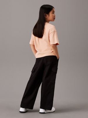 ck black wide leg cargo trousers for girls calvin klein jeans