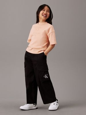 ck black wide leg cargo trousers for girls calvin klein jeans