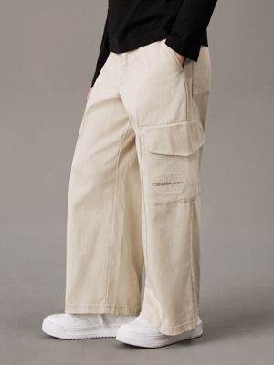 grey wide leg cargo trousers for girls calvin klein jeans