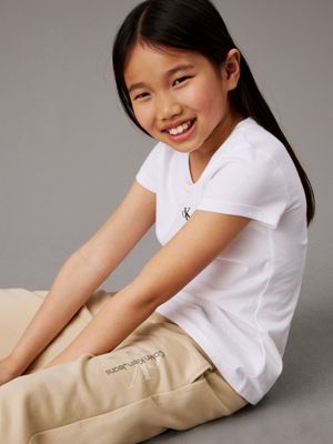 pale khaki straight leg terry logo joggers for girls calvin klein jeans