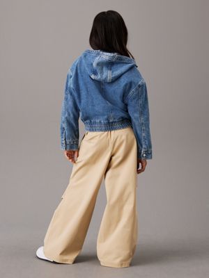 pale khaki wide leg parachute trousers for girls calvin klein jeans