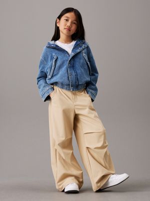 pale khaki wide leg parachute trousers for girls calvin klein jeans