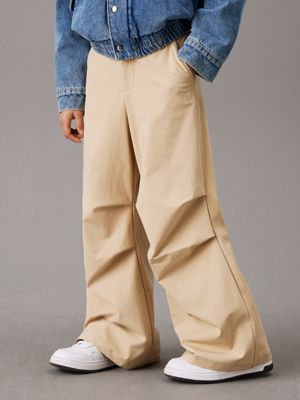 khaki wide leg parachute trousers for girls calvin klein jeans