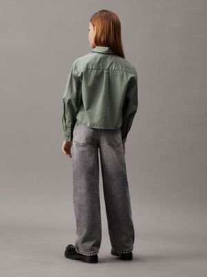 meteor green boxy poplin shirt for girls calvin klein jeans