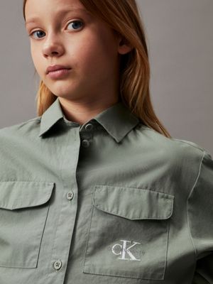 meteor green boxy poplin shirt for girls calvin klein jeans