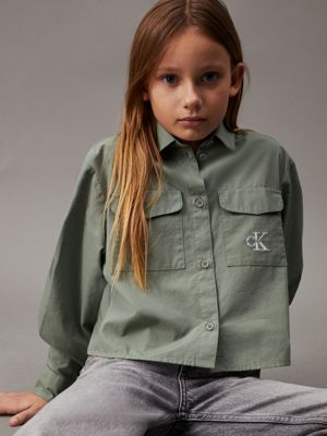 green boxy poplin shirt for girls calvin klein jeans