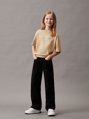 pale khaki boxy logo t-shirt for girls calvin klein jeans