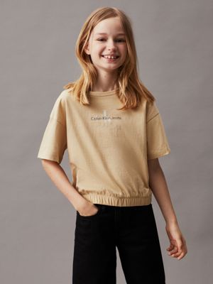 khaki boxy logo t-shirt for girls calvin klein jeans