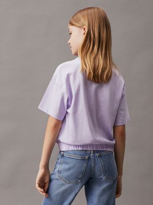 pastel lilac boxy logo t-shirt for girls calvin klein jeans