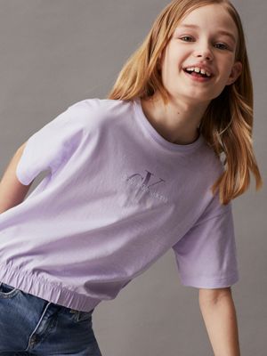 pastel lilac boxy logo t-shirt for girls calvin klein jeans