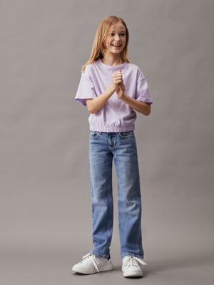 pastel lilac boxy logo t-shirt for girls calvin klein jeans