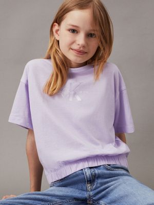 purple boxy logo t-shirt for girls calvin klein jeans