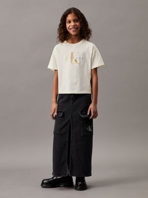 afterglow boxy glitter logo t-shirt for girls calvin klein jeans