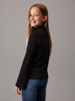 ck black waffle jersey zip neck top for girls calvin klein jeans