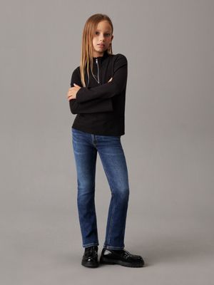 ck black waffle jersey zip neck top for girls calvin klein jeans