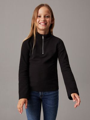 black waffle jersey zip neck top for girls calvin klein jeans