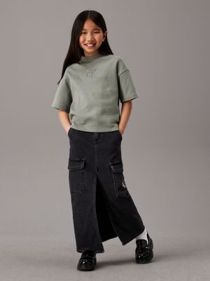 meteor green boxy logo top for girls calvin klein jeans