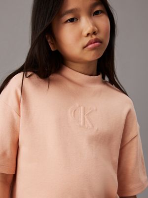 pink sand boxy logo top for girls calvin klein jeans