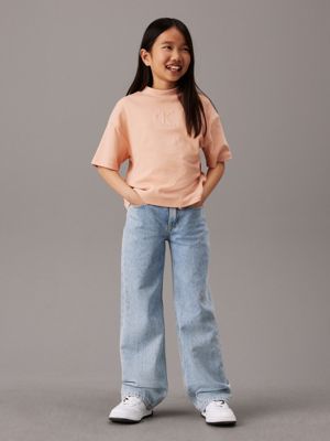 pink sand boxy logo top for girls calvin klein jeans