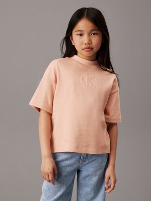 pink boxy logo top for girls calvin klein jeans