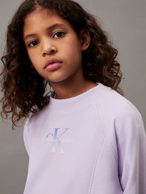 pastel lilac boxy terry logo sweatshirt for girls calvin klein jeans