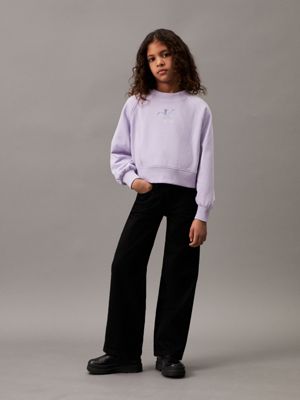 pastel lilac boxy terry logo sweatshirt for girls calvin klein jeans