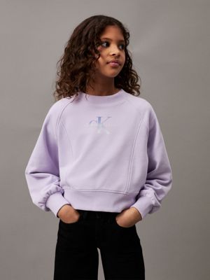 purple boxy terry logo sweatshirt for girls calvin klein jeans