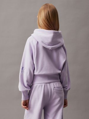 pastel lilac boxy terry zip up hoodie for girls calvin klein jeans