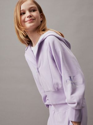 pastel lilac boxy terry zip up hoodie for girls calvin klein jeans