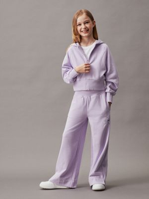 pastel lilac boxy terry zip up hoodie for girls calvin klein jeans