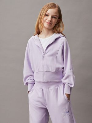 purple boxy terry zip up hoodie for girls calvin klein jeans