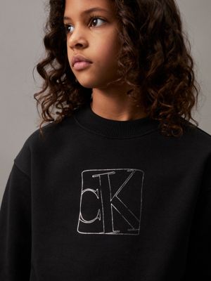 ck black relaxed terry logo sweatshirt for girls calvin klein jeans