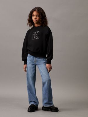 ck black relaxed terry logo sweatshirt for girls calvin klein jeans