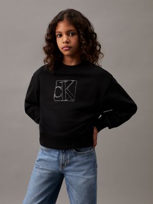 black relaxed terry logo sweatshirt for girls calvin klein jeans