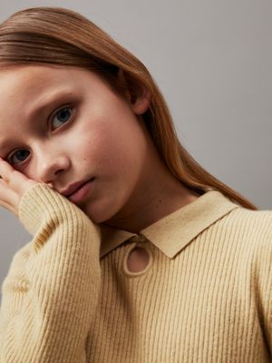 pale khaki slim polo jumper for girls calvin klein jeans