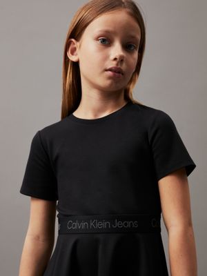 ck black punto milano flared dress for girls calvin klein jeans