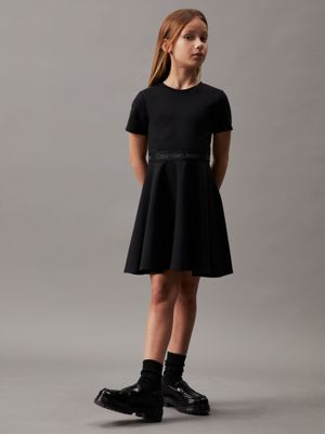 black punto milano flared dress for girls calvin klein jeans