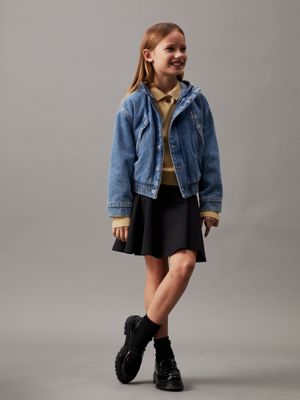 modern blue cf boxy denim hooded jacket for girls calvin klein jeans