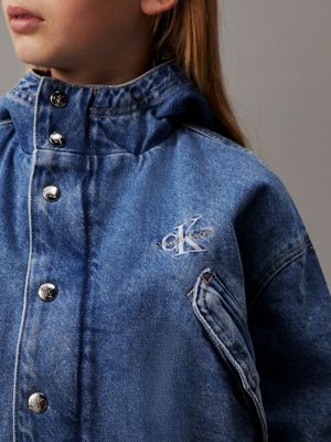 modern blue cf boxy denim hooded jacket for girls calvin klein jeans