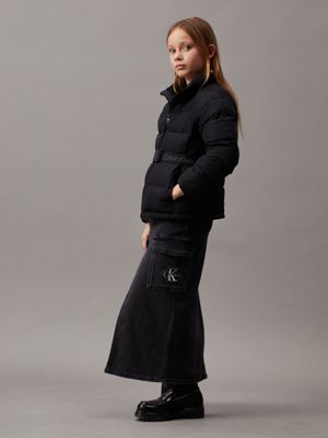 ck black slim belted logo puffer jacket for girls calvin klein jeans