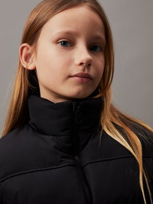 ck black slim belted logo puffer jacket for girls calvin klein jeans