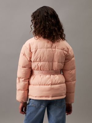 pink sand slim belted logo puffer jacket for girls calvin klein jeans