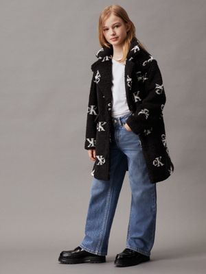 monogram aop black relaxed teddy logo coat for girls calvin klein jeans