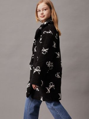 black relaxed teddy logo coat for girls calvin klein jeans