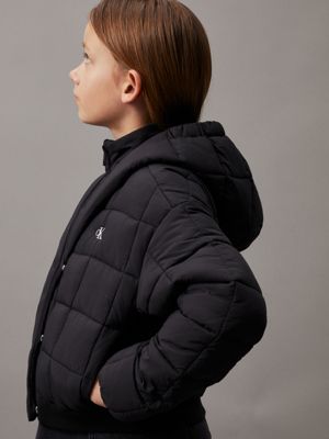 ck black cropped puffer jacket for girls calvin klein jeans