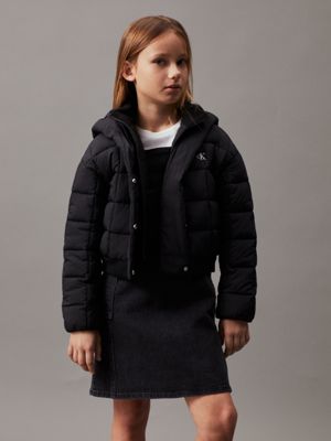 black cropped puffer jacket for girls calvin klein jeans